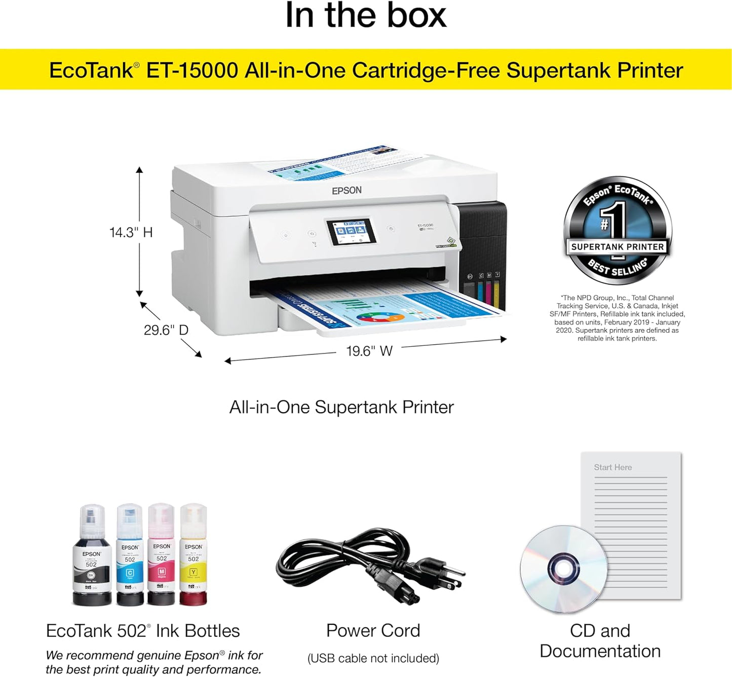 Epson EcoTank ET-15000 Wireless Color All-in-One Supertank Printer with Scanner, Copier