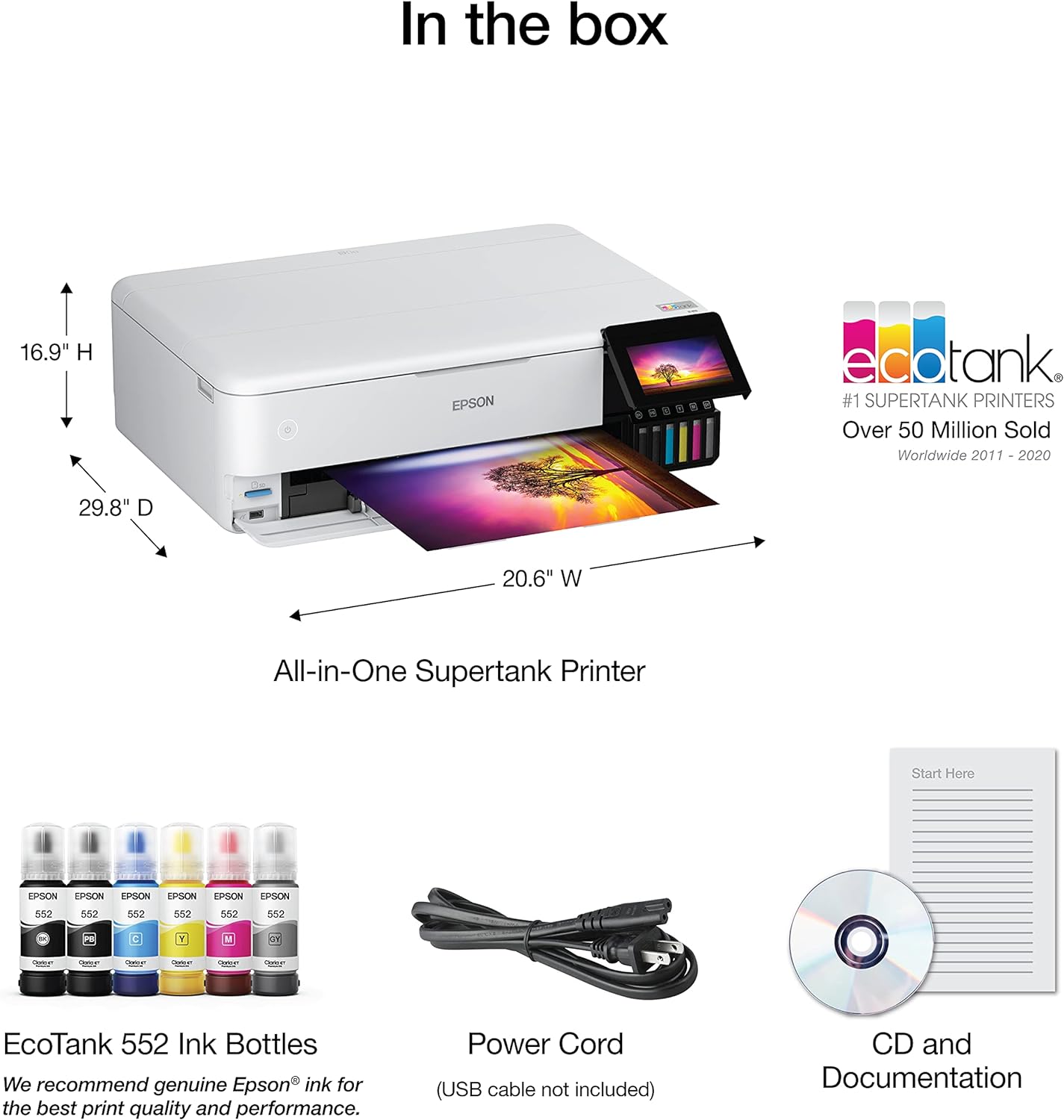 Epson EcoTank Photo ET-8550 Wireless Wide-Format All-in-One Supertank Printer with Scanner, Copier