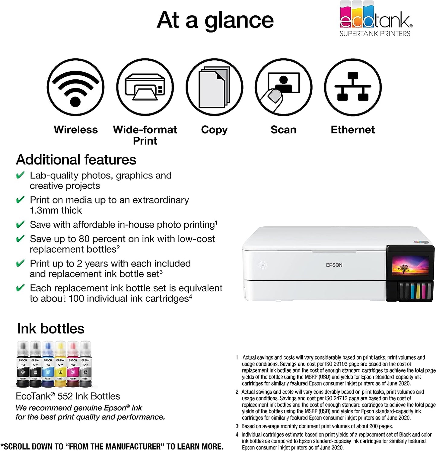 Epson EcoTank Photo ET-8550 Wireless Wide-Format All-in-One Supertank Printer with Scanner, Copier