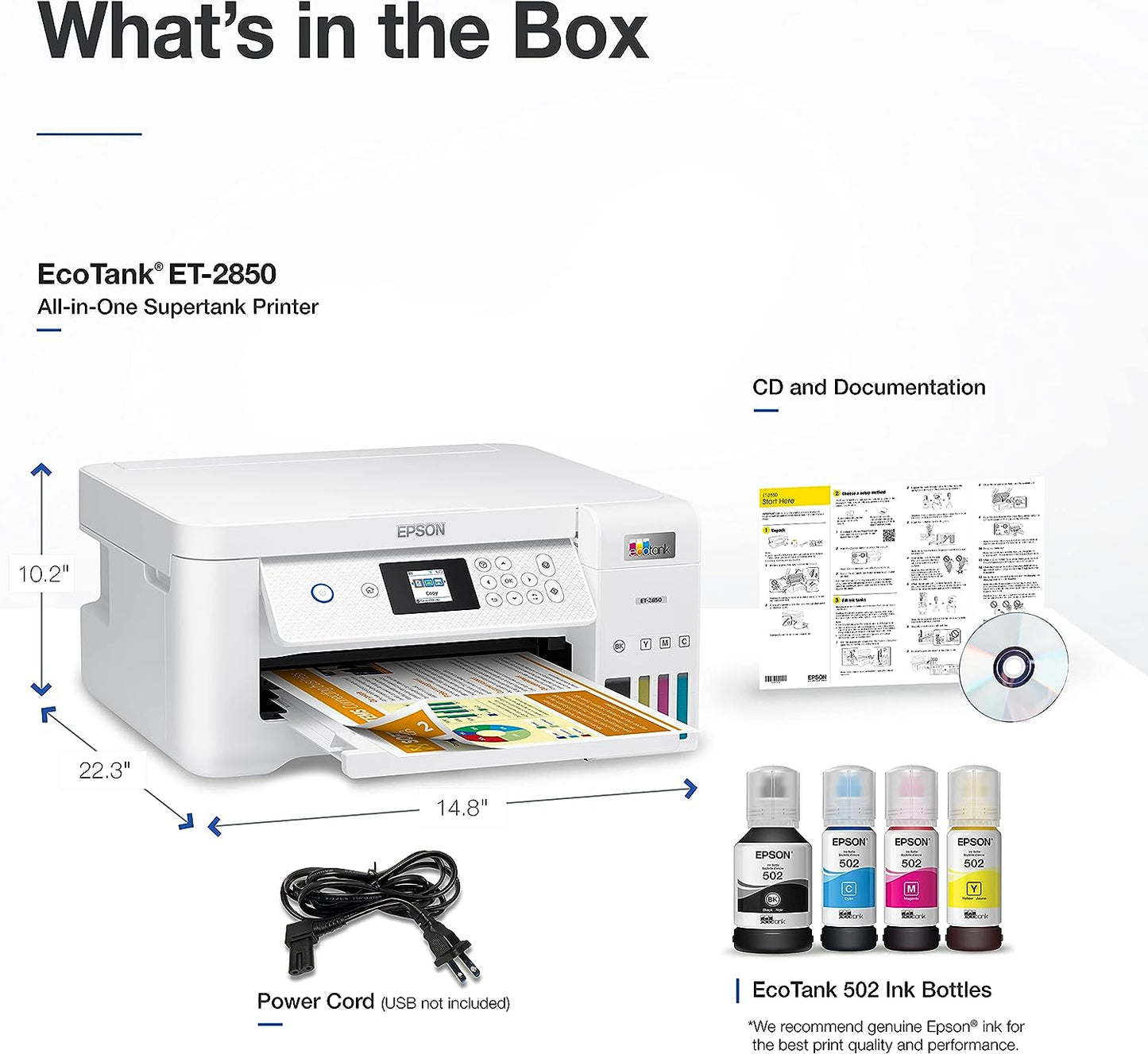 Epson EcoTank ET-2850 Wireless Color All-in-One Cartridge-Free Supertank Printer with Scan