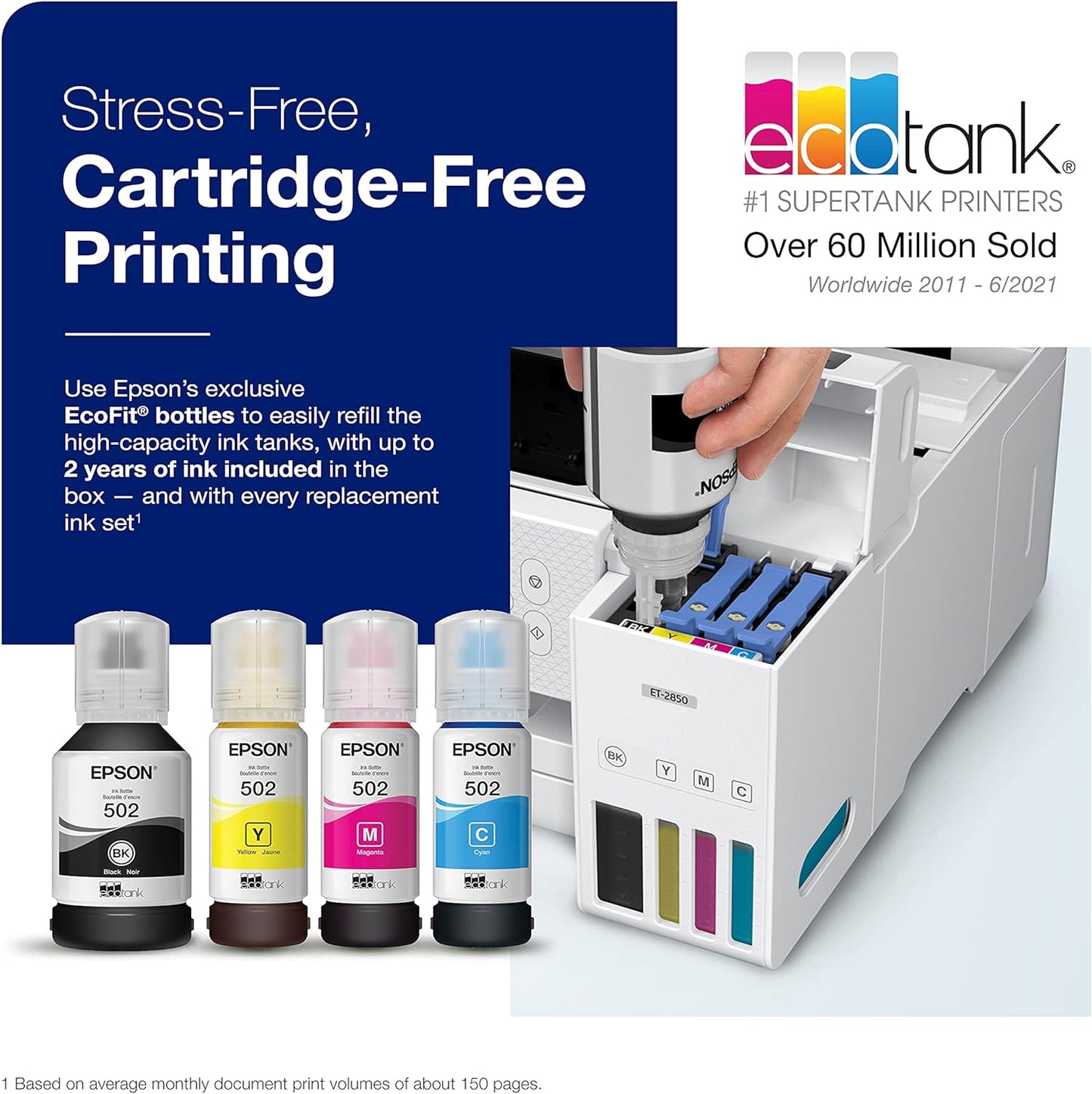 Epson EcoTank ET-2850 Wireless Color All-in-One Cartridge-Free Supertank Printer with Scan