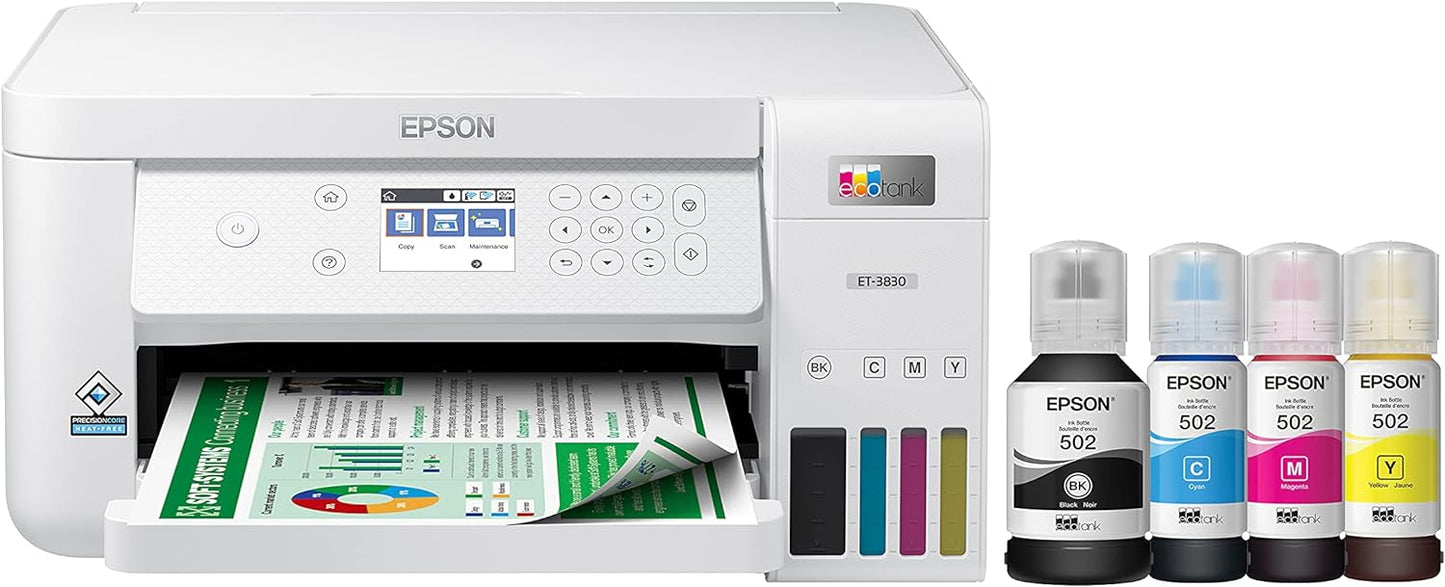 Epson EcoTank ET-3830 Wireless Color All-in-One Cartridge-Free Supertank Printer with Scan, Copy