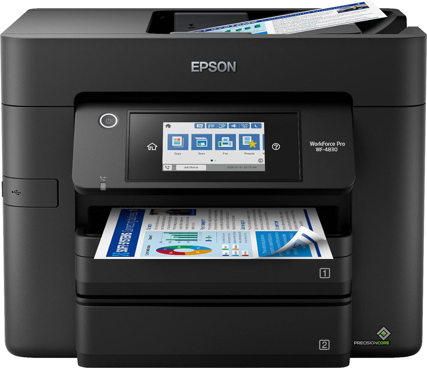 Epson Workforce Pro WF-4830 All-in-One Wireless Color Inkjet Printer, Black - Print Scan Copy Fax
