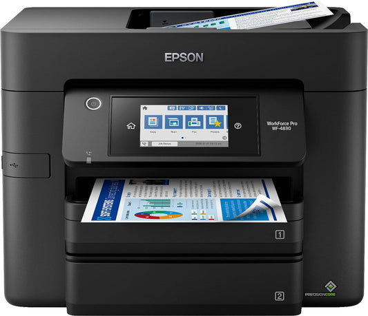 Epson Workforce Pro WF-4830 All-in-One Wireless Color Inkjet Printer, Black - Print Scan Copy Fax