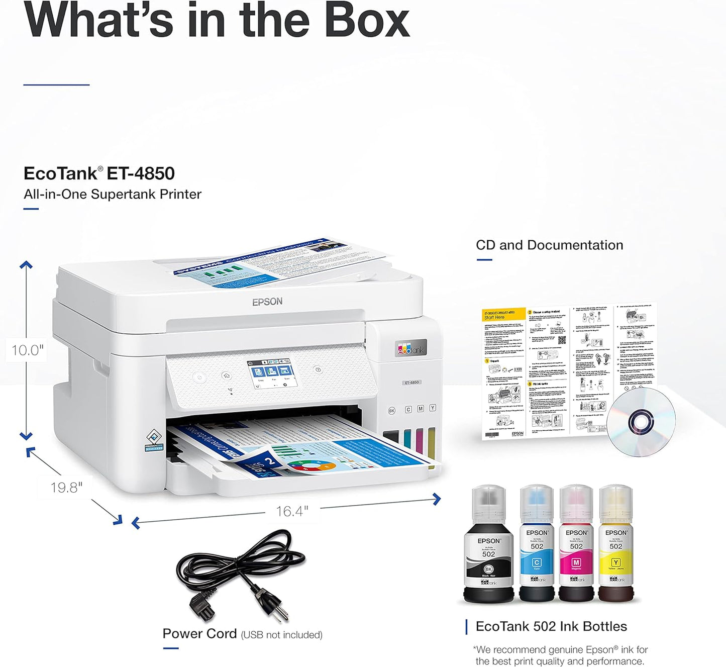 Epson EcoTank ET-4850 Wireless All-in-One Cartridge-Free Supertank Printer with Scanner, Copier, Fax