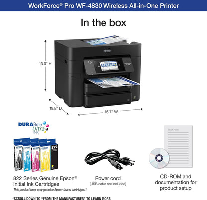 Epson Workforce Pro WF-4830 All-in-One Wireless Color Inkjet Printer, Black - Print Scan Copy Fax